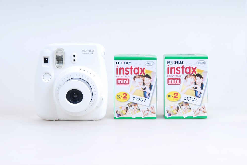 Brand New Fujifilm Instax Mini 8 White Instant Camera 2 Boxes Instax Mini Film Twin Packs