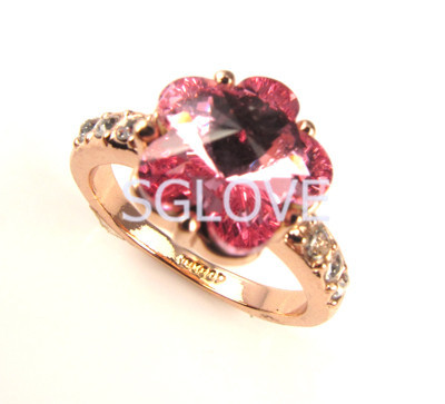 SGLOVE NEW 2014 Happiness as A Brilliant Flower Series Ring Pink Flower 18k Gold Plated and