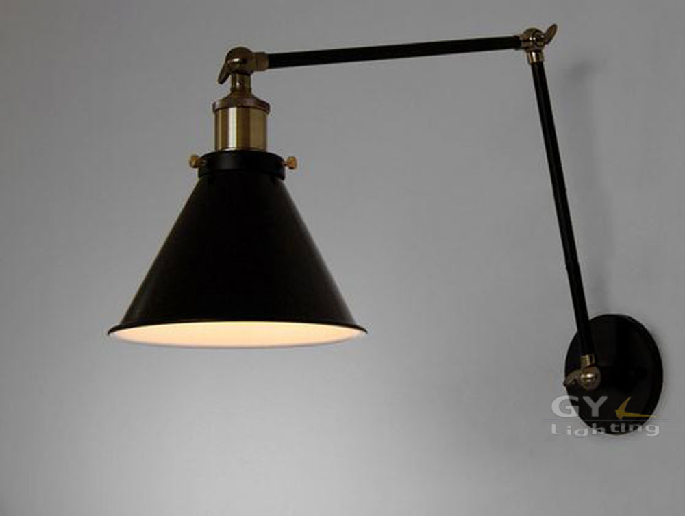 Art Deco Vintage Small Black Umbrella Lampshade Household Adjustable Wall Light Cafe Reading ...