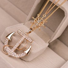 2014 New Fashion Jewelry Crystal Anchor Pendant Necklace