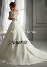 HL WD3411 Luxury Crystal Beaded Heavy Lace Appliqued Top Ball Gown Thick Satin Wedding Dress Match