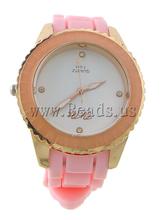 Free shipping!!!Fashion Watch Bracelet,tibetan, Zinc Alloy, with Silicone, pink, nickel, lead & cadmium free, 39mm, 16mm