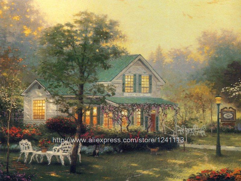 prints of oil painting Village inn country menories garden landscape 