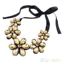New Fashion exquisite Flower Ribbon Gem Petals charming Bib collar Necklace jewelry items 096D