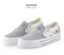 Free shipping 2014 new fashion women sneakers flats canvas shoes platform floral print lace slip on