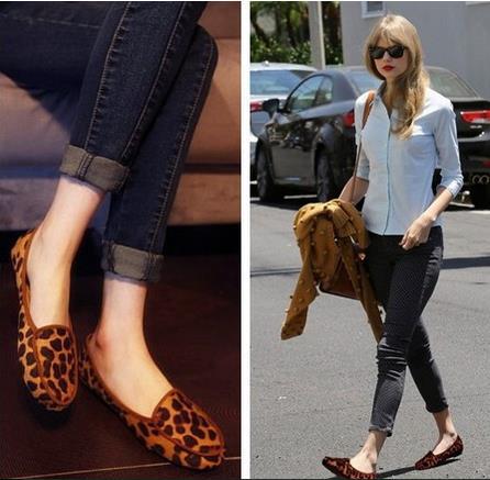 2014 women flats shoes Leopard shoes Genuine leather women flats candy color autumn solid color women