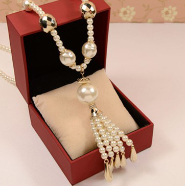 Tassel pearl pendant cc necklace long korea fashion luxury famous brand designer jewelry women 2014 moda