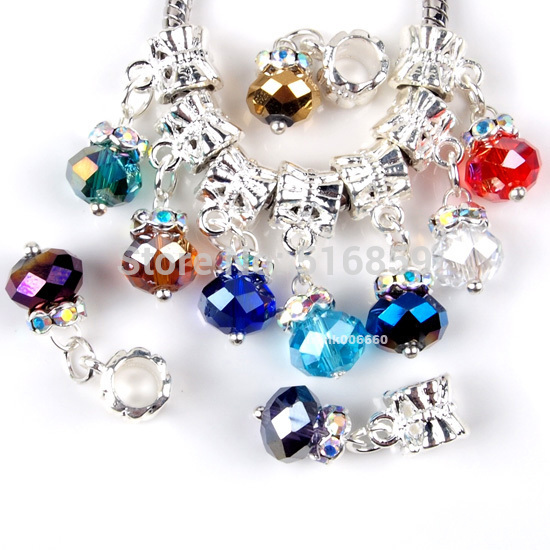 Wholesale 20PC Dangle Rhinestone Spacer Multicolor 6x8mm Faceted Crystal Glass Charms Loose Beads Fit Pandora European