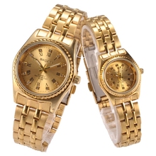Brand BADACE Classic Women Men Fashion Jewelry Rhinestone Roman Numerals Scale Couple Watch Golden Dial