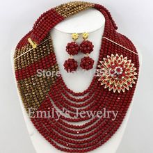 Best Selling Red Coffee African Beads Jewelry Set 12 Rows Nigerian Wedding Jewelry Set Wholesale Free