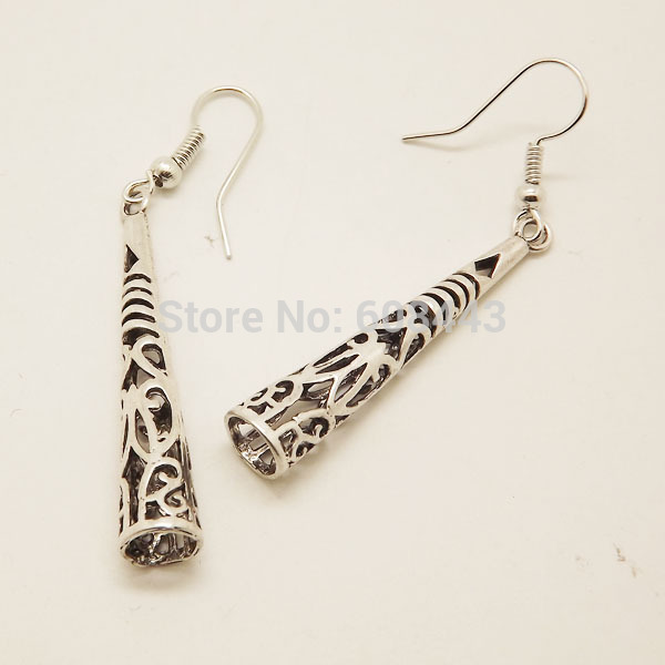 EQ015 Tibetan Silver Hollow Carved Pillar Dangle Fashion Vintage Earrings For Women Girls Valentine s Day