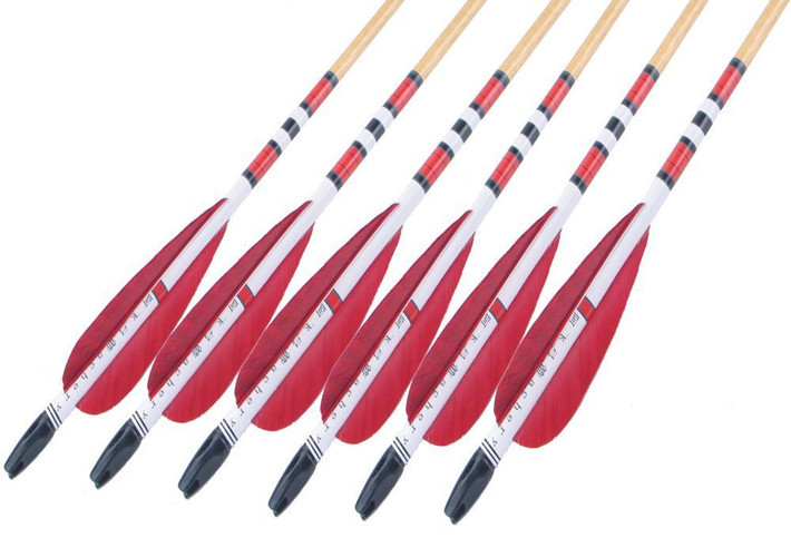 12pcs Red Feathers Hunting Archery Arrows Traditional Wooden Arrows Shooting Equipment 78cm Hunting Arrow 20 70lbs
