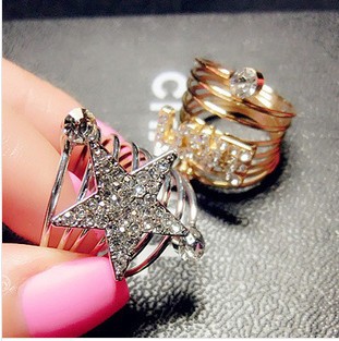 Fashion Multi layer Spiral Spring Inlaying star love Rhinestone Queen ring 18k gold plated Free shipping