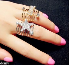 Fashion Multi layer Spiral Spring Inlaying star love Rhinestone Queen ring 18k gold plated Free shipping