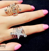 Fashion Multi layer Spiral Spring Inlaying star love Rhinestone Queen ring 18k gold plated Free shipping