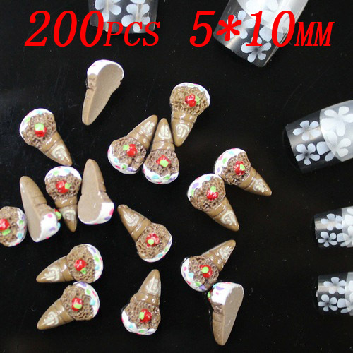 200pcs 10x5mm ice cream nail decoration fingernail stickers coffee color