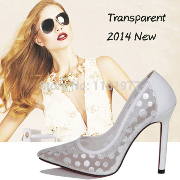 Transparent Shoe For Women Red Bottom High Heels PU Stileto Neon Nude Pumps Prom Shoes With