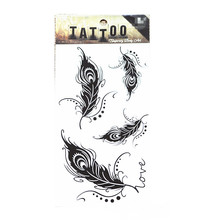 Min order is 5 Temporary Tattoo Stickers Black Peacock Feather Elegant Design Body Art Waist Belly