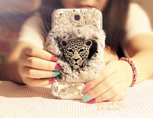 Fox style Rabbit fur phone case for lenovo P780 leopard luxury rhinestone shell nobal hair cover with pearl beauty