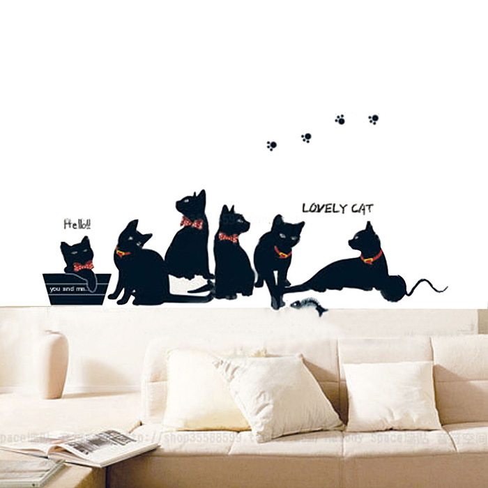 Lovely Black Cats Wallpaper Home Decor Art Mural Kids Room Nursery Wall Stickers best 