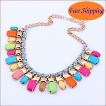 7 Colors New 2014 Fine Jewlery Vintage Fluorescent Colored Punk Wind Charm Necklace Acrylic Alloy Jewelery Girl/Lady/Women N306