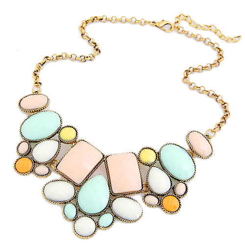 free shipping wholesale retail fashion jewelry antic gold colorful statement geometric resin bib necklace for women