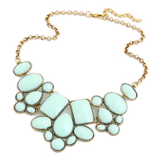 free shipping wholesale retail fashion jewelry antic gold colorful statement geometric resin bib necklace for women