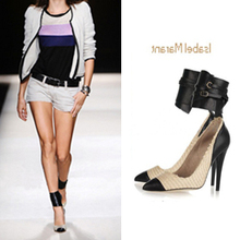 2014 belt fashion women pumps ankle-strap color block spring high heels shallow mouth pointed toe lady party shoes