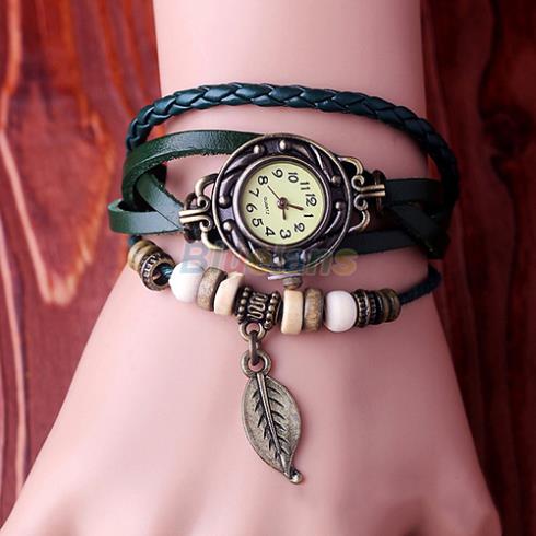 Butterfly Leaf Fashion leather Bracelet Water Quartz Hand Clock Women Wrist Watch Wristwatch Free Shipping 1ID5