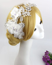 The bride hair accessory handmade lace sparkling rhinestone hair accessory marriage accessories wedding dress white
