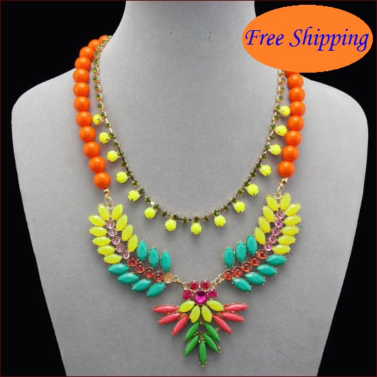 2 Colors New 2014 Fine Jewlery Colored Ethnic Acrylic Drill Brand Necklace Vners Fashion Jewelry Statement