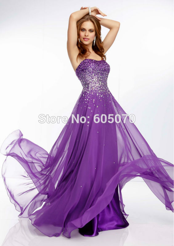 Bright Colored Chiffon Prom dresses Party Bridesmaid dresses Purple ...
