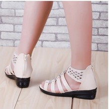2014 spring and summer new comfortable casual young adult mother solid hollow slope with zipper sandals