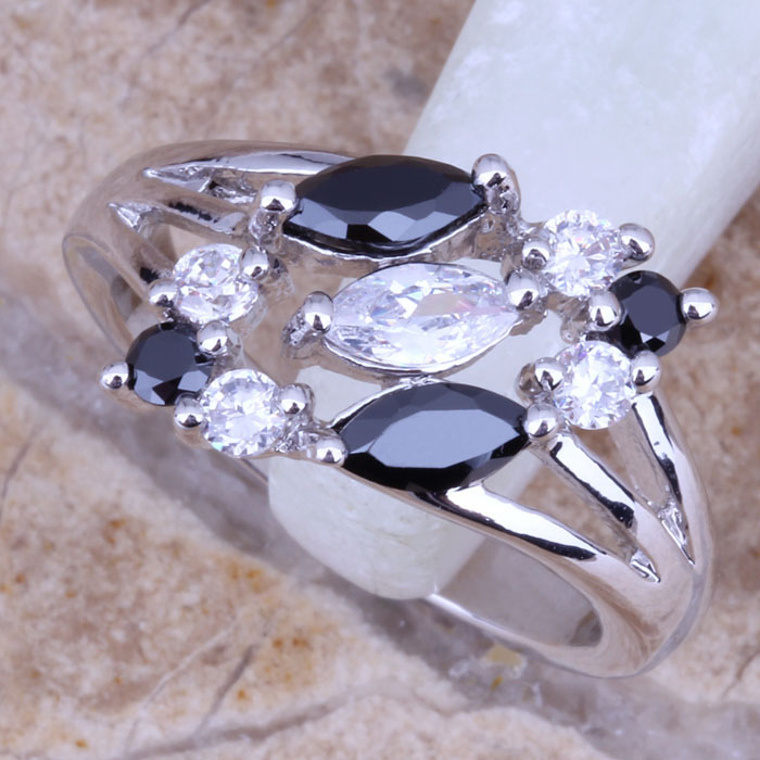 Divine Black Sapphire White Topaz Silver Stamped 925 Ring Size 6 Free ...