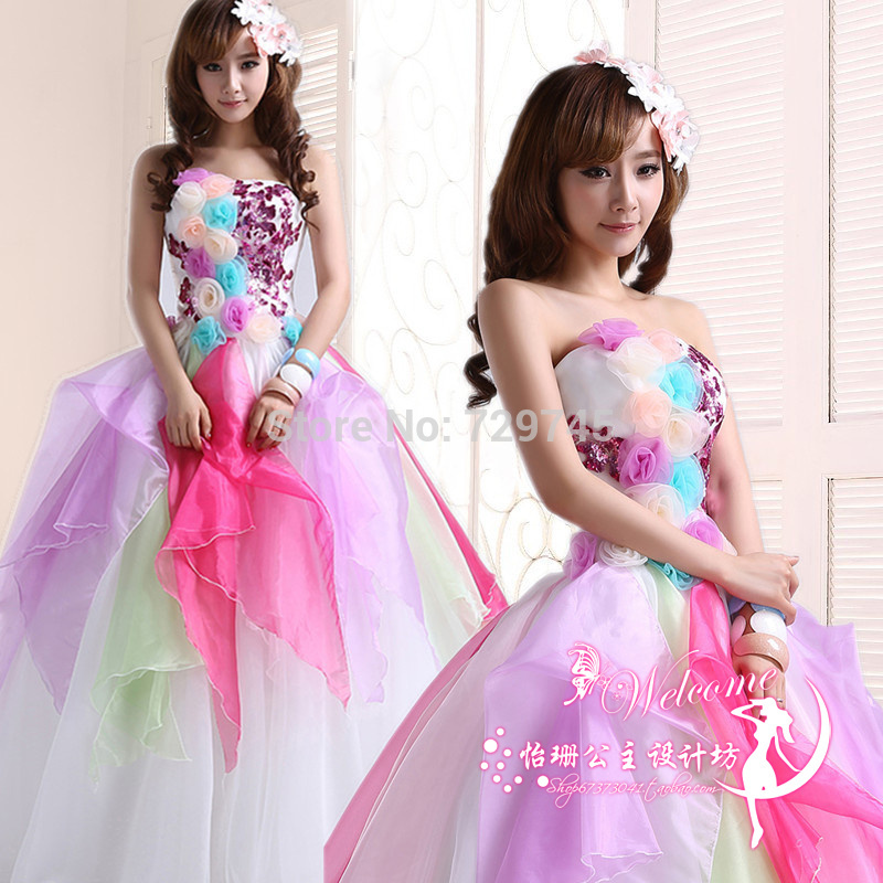 Beautiful Cheap 2014 Elegant Applique Ball Gown Sweetheart Rainbow Pageant Dress Quinceanera Dress With Detachable Dress