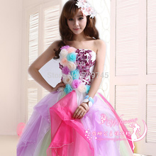 Beautiful Cheap 2014 Elegant Applique Ball Gown Sweetheart Rainbow Pageant Dress Quinceanera Dress With Detachable Dress