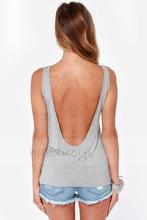 2014 new deep-v backless woman slim fashion sexy T-shirt for wholesale and free shipping haoduoyi