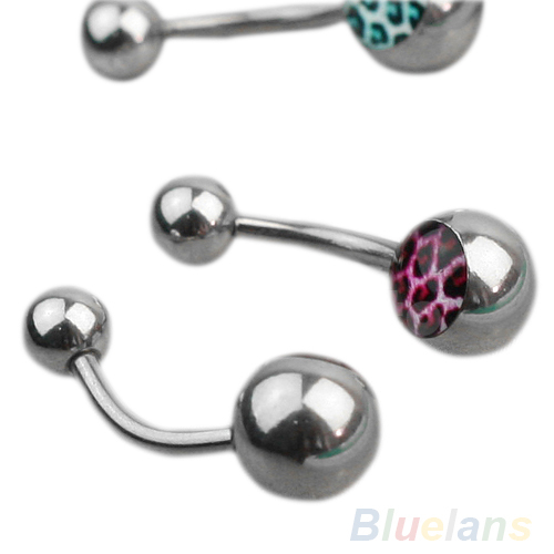 6pcs Lot Leopard Print fashion Surgical Steel Barbell Navel Belly Button Ring Bar Body jewelry Piercing