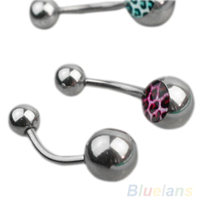 6pcsx Leopard Print fashion  Surgical Steel Barbell Navel Belly Button Ring Bar Body jewelry Piercing