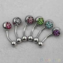 6pcs Lot Leopard Print fashion Surgical Steel Barbell Navel Belly Button Ring Bar Body jewelry Piercing