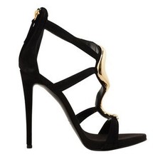 High Quality Black High Heel Fashion Sexy Ladies Summer Sandals With Metal Sequin 2014