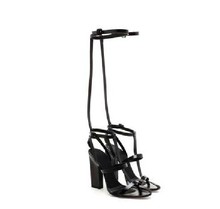 2014 WANG women black white high knee rome gladiator pump sandals sexy party shoes