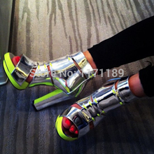 2014 New Hot Women’s Genuine Leather Color Match Roman Gladiator Sandals Chunky Peep Toe Pumps Platform High Heels Punk Shoes