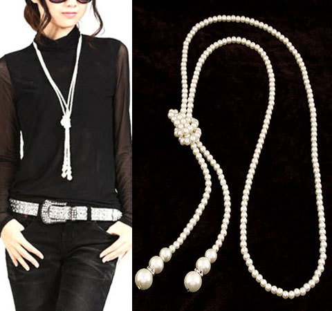 New 2015 Sweet Gold Silver Pearl Beads Necklaces Pendants Sweater Chain For Women Accessories jewelry atacado