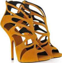 High Quality Black Gladiator Style Thin Heels Cutout Flock Brand Style Summer Ladies Party & Weeding Sandals for Celebrity