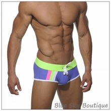 2014 Fashion men Swim trunks male slim bikini swimwear men s light blue swim shorts patchwork