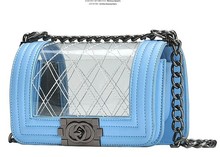 The new female bag 2014 women s fashion handbag transparent jelly bag small sachet plaid chain