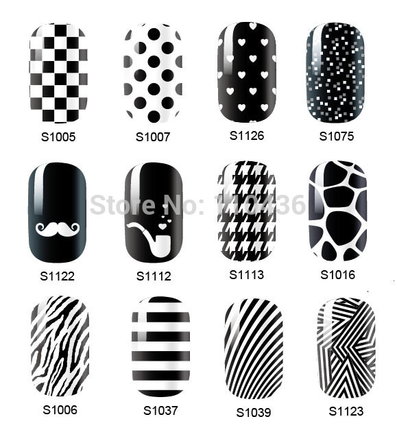 1style 14Nails Snakeskin Colorful Sexy Mustache Grid Pattern Water Decals Transfer Stickers Nails Art Fingernails Decoration