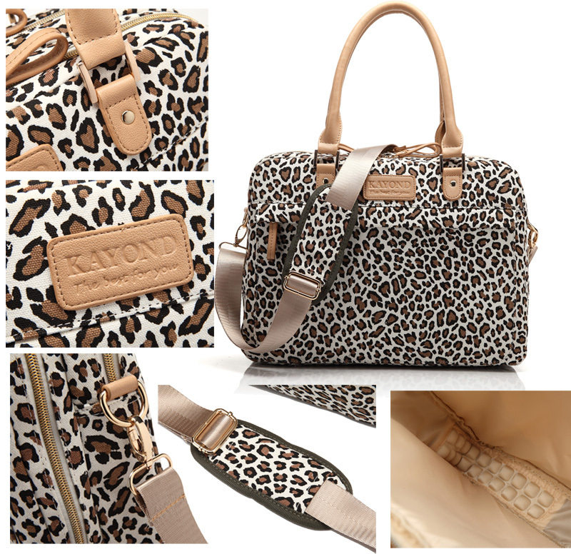 Fashion white leopard print high capacity canvas laptop handbag shoulder bag messenger bag computer bag for