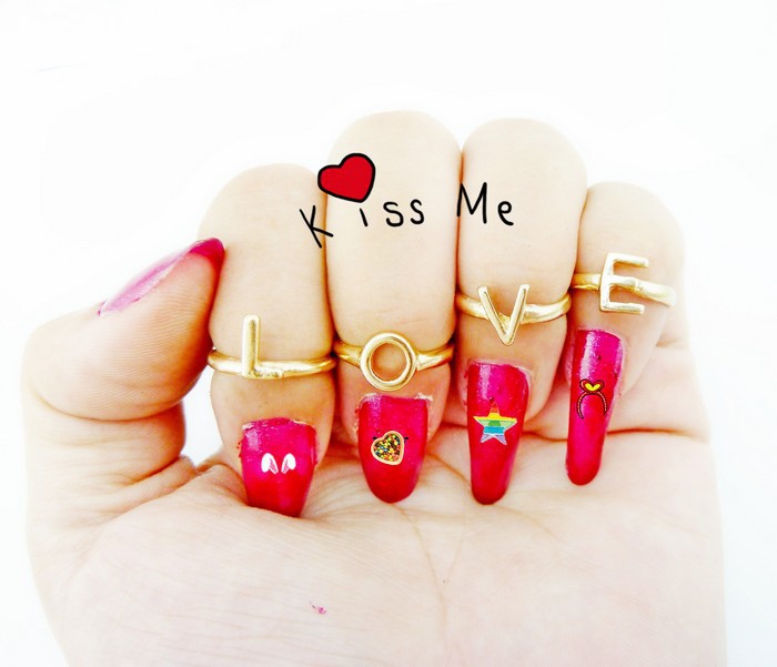 New 2014 Europe and America Personality Ring Punk Ring Letters LOVE Rings 4pcs set